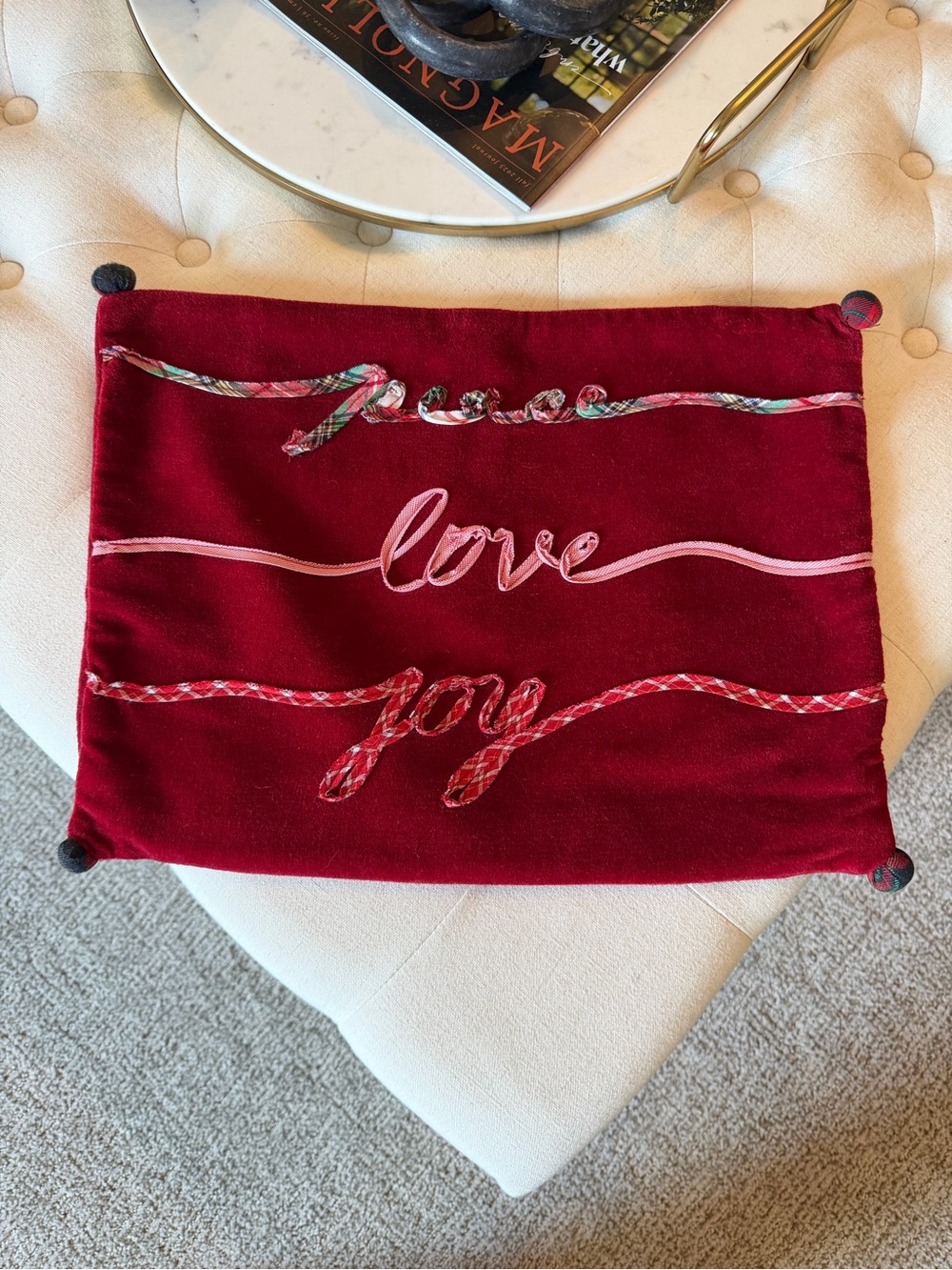 Pottery Barn Peace Love Joy Holiday Lumbar Pillow Cover